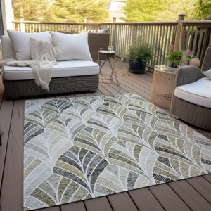 8' X 10' Taupe Ivory And Brown Geometric Washable Indoor Outdoor Area Rug