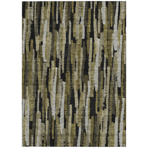 9' X 12' Brown Black And Green Striped Washable Indoor Outdoor Area Rug