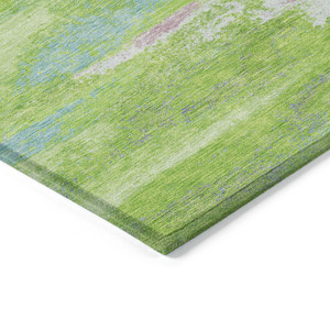 9' X 12' Lime Green And Sky Blue Abstract Washable Indoor Outdoor Area Rug