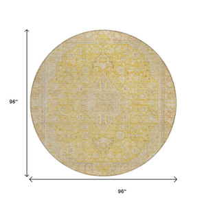 8' Wheat And Gold Round Medallion Washable Indoor Outdoor Area Rug