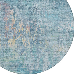 8' Blue Round Abstract Washable Indoor Outdoor Area Rug - 880016420135