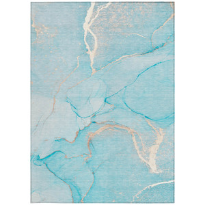 8' X 10' Teal Abstract Washable Non Skid Indoor Outdoor Area Rug - 608219299101