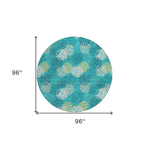 8' Emerald Gray And Ivory Round Polka Dot Washable Indoor Outdoor Area Rug