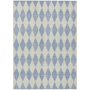 9' X 12' Sky Blue And Ivory Geometric Washable Indoor Outdoor Area Rug