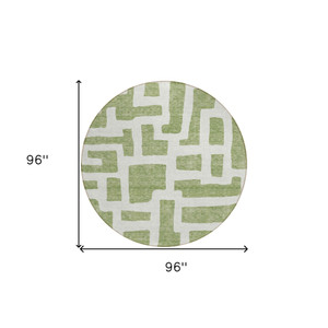 8' Green And Ivory Round Abstract Washable Indoor Outdoor Area Rug - 608219014810