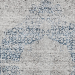 8' X 10' Blue And Ivory Oriental Washable Indoor Outdoor Area Rug