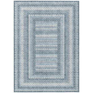 10' X 14' Denim Blue And Ivory Geometric Washable Indoor Outdoor Area Rug - 880016707298