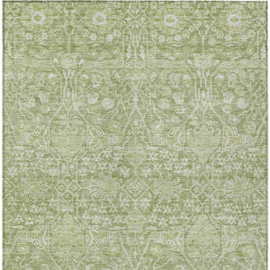 10' X 14' Artichoke Green And Ivory Floral Washable Indoor Outdoor Area Rug Transitional Style - Artichoke Green, Ivory Color