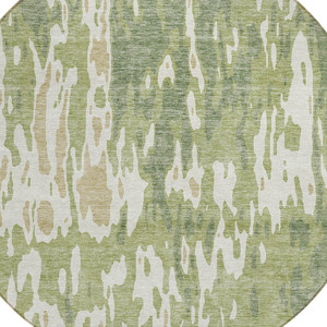 8' Sage And Ivory Round Abstract Washable Indoor Outdoor Area Rug