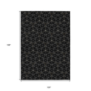10' X 14' Black And Ivory Geometric Washable Indoor Outdoor Area Rug - 608219227708