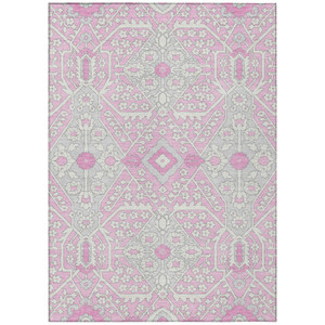 10' X 14' Pink Ivory And Gray Floral Washable Indoor Outdoor Area Rug