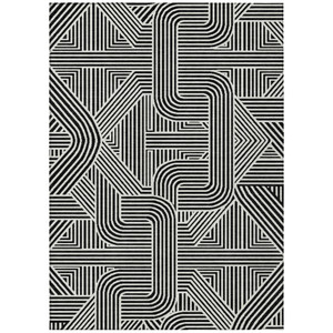 10' X 14' Black And Ivory Abstract Washable Indoor Outdoor Area Rug - 608219005269