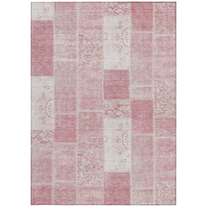8' X 10' Pink Blush And Ivory Patchwork Washable Indoor Outdoor Area Rug