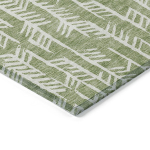9' X 12' Green And Ivory Tribal Washable Indoor Outdoor Area Rug