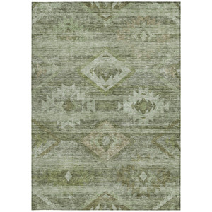 10' X 14' Olive Green And Fern Green Southwestern Washable Indoor Outdoor Area Rug