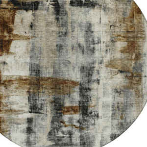 8' Taupe And Ivory Round Abstract Washable Indoor Outdoor Area Rug - 880016512410
