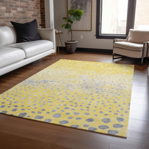 8' X 10' Yellow And Gold Abstract Washable Indoor Outdoor Area Rug