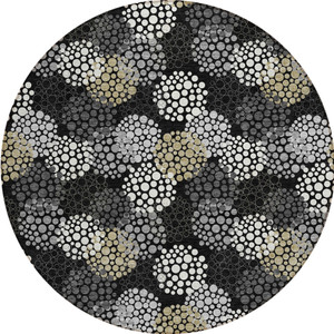 8' Black Gray And Ivory Round Polka Dot Washable Indoor Outdoor Area Rug