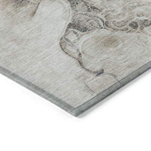 9' X 12' Ivory And Taupe Abstract Washable Indoor Outdoor Area Rug