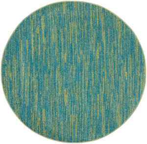 4' Blue And Green Round Striped Non Skid Indoor Outdoor Area Rug - 606114458197