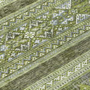 9' X 12' Olive Green And Artichoke Green Southwestern Washable Indoor Outdoor Area Rug