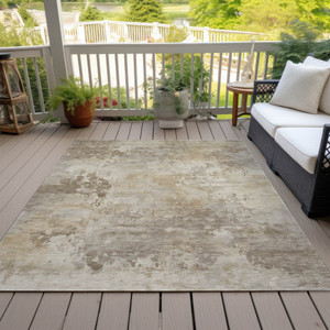 8' X 10' Tan And Beige Abstract Washable Indoor Outdoor Area Rug - Tan, Beige