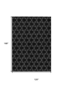 10' X 14' Black And White Geometric Washable Indoor Outdoor Area Rug