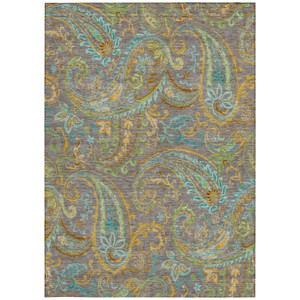 9' X 12' Taupe Paisley Washable Non Skid Indoor Outdoor Area Rug