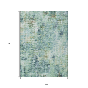 8' X 10' Teal Blue Green And Ivory Abstract Washable Indoor Outdoor Area Rug