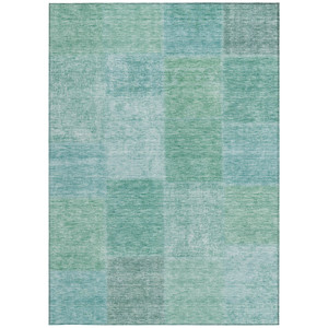 9' X 12' Teal Blue Sage And Green Patchwork Washable Indoor Outdoor Area Rug