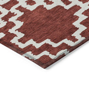 10' X 14' Brick Red And Ivory Geometric Washable Indoor Outdoor Area Rug