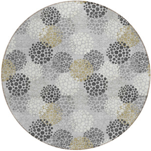 8' Gray Silver And Ivory Round Polka Dot Washable Indoor Outdoor Area Rug