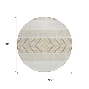 8' Ivory Beige And Taupe Round Southwestern Washable Indoor Outdoor Area Rug