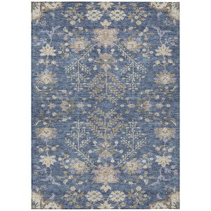 8' X 10' Blue Brown And Beige Floral Washable Indoor Outdoor Area Rug