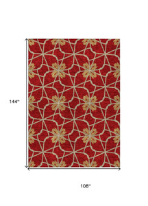 9' X 12' Orange And Gold Geometric Washable Indoor Outdoor Area Rug
