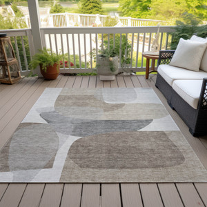8' X 10' Taupe And Gray Abstract Washable Indoor Outdoor Area Rug - 880016542714