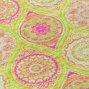 8' Lime Green Pink And Ivory Round Floral Medallion Washable Indoor Outdoor Area Rug