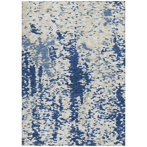 9' X 12' Navy Blue And Ivory Abstract Washable Indoor Outdoor Area Rug Transitional Style - Navy Blue, Ivory Color