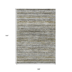 9' X 12' Pewter Striped Washable Indoor Outdoor Area Rug