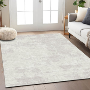 9' X 12' Ivory And Gray Abstract Washable Indoor Outdoor Area Rug