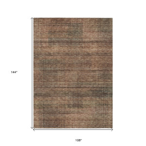 9' X 12' Orange Copper And Brown Striped Washable Indoor Outdoor Area Rug