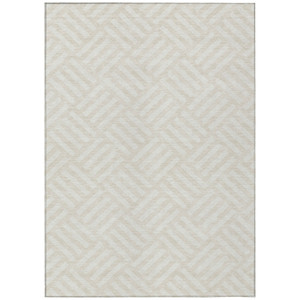 8' X 10' Ivory And Beige Geometric Washable Indoor Outdoor Area Rug