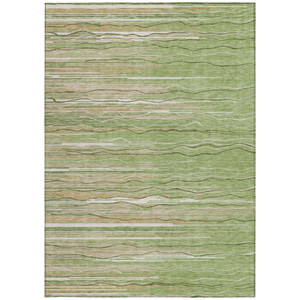 10' X 14' Green Beige And Ivory Striped Washable Indoor Outdoor Area Rug
