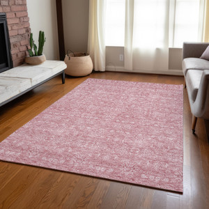 10' X 14' Blush Pink And Ivory Floral Washable Indoor Outdoor Area Rug