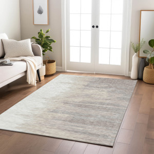 9' X 12' Ivory And Brown Abstract Washable Indoor Outdoor Area Rug - Ivory, Brown