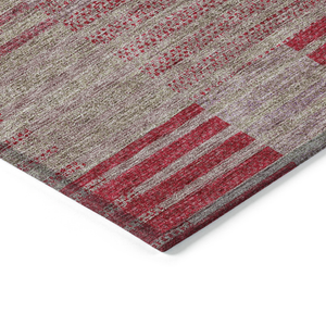 10' X 14' Burgundy Pink And Blush Striped Washable Indoor Outdoor Area Rug