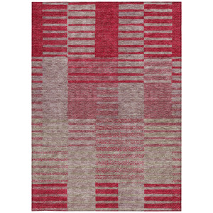 10' X 14' Burgundy Pink And Blush Striped Washable Indoor Outdoor Area Rug