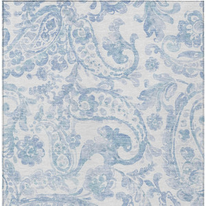 8' X 10' Sky Blue Denim Blue And Ivory Paisley Washable Indoor Outdoor Area Rug