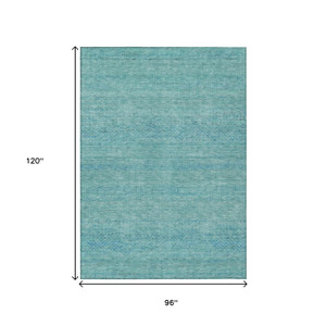 8' X 10' Aqua And Teal Blue Striped Washable Indoor Outdoor Area Rug