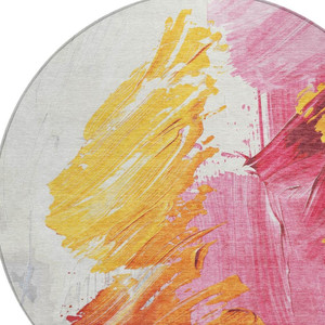8' Blush Gold And Orange Round Abstract Washable Indoor Outdoor Area Rug
